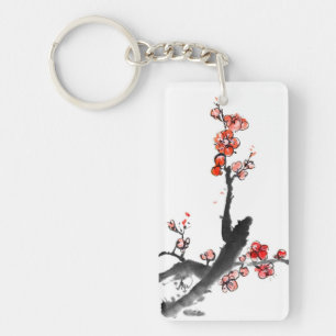 Chinese painting of flowers, plum blossom key ring