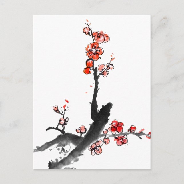 Chinese painting of flowers, plum blossom postcard (Front)