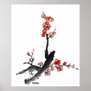 Chinese painting of flowers, plum blossom poster