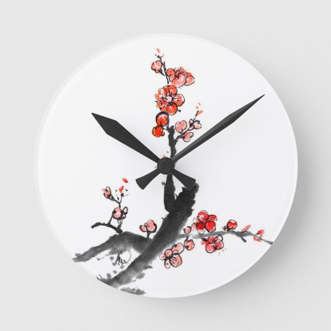 Chinese painting of flowers, plum blossom round clock (Front)