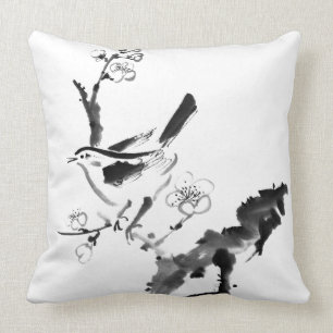 Chinese painting , plum blossom and bird cushion