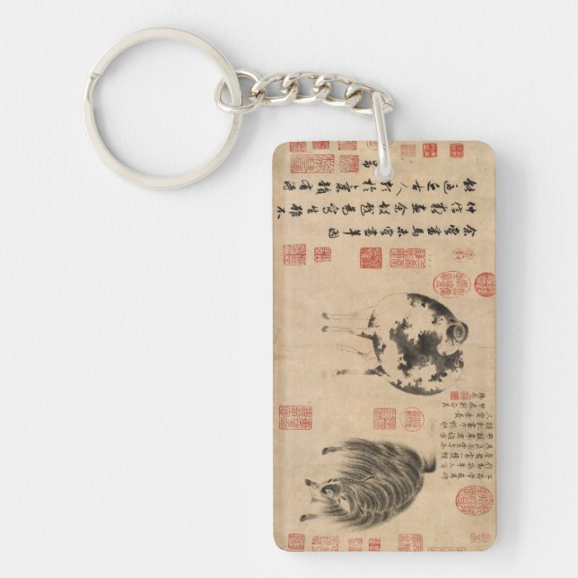 Chinese Painting Ram Goat Lunar Year Zodiac KeyC Key Ring (Front)
