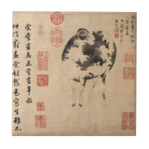 Chinese Painting Ram Goat Lunar Year Zodiac Tile