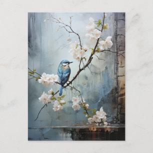 Chinese Painting with Blue Birds and Flowers Postcard