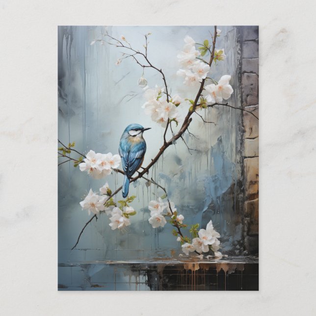 Chinese Painting with Blue Birds and Flowers Postcard (Front)