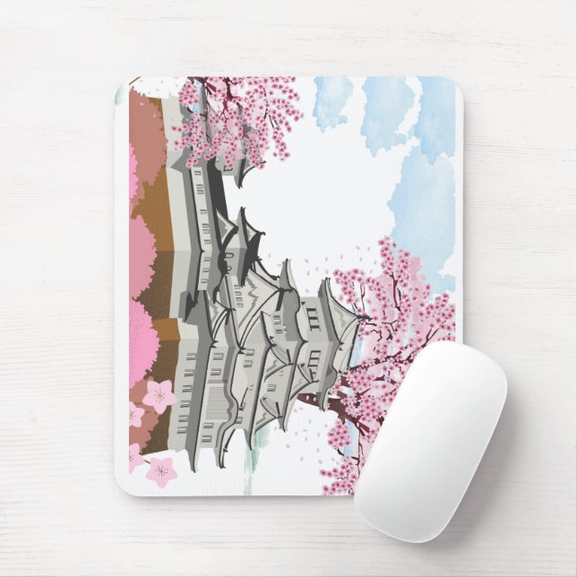 "Chinese Palace with Sakura Trees – Elegant Orient Mouse Pad (With Mouse)