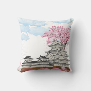 Chinese Palace with Sakura Trees – Elegant Orienta Cushion