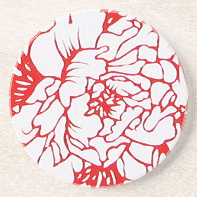 Chinese Paper-Cut Peony in Red Coaster (Front)