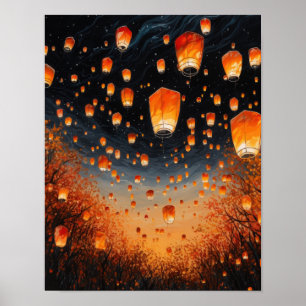 Chinese Paper Lantern Landscape Art Print Poster