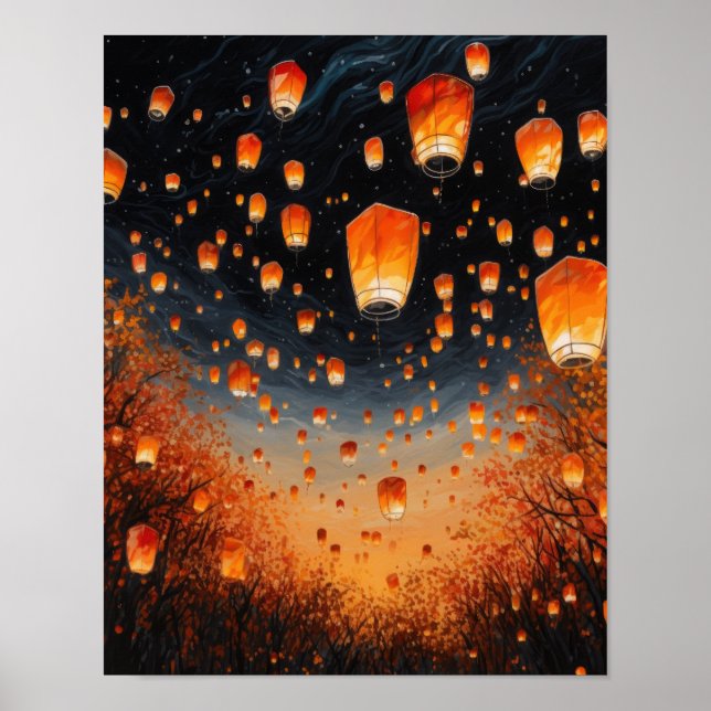 Chinese Paper Lantern Landscape Art Print Poster (Front)