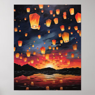 Chinese Paper Lanterns Landscape Art Print Poster