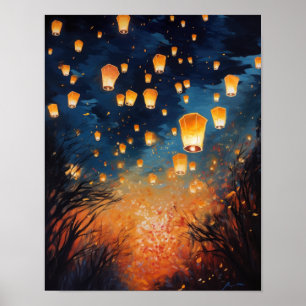 Chinese Paper Lanterns Landscape Art Print Poster