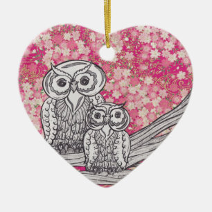 Chinese Paper Owls 4 Ceramic Tree Decoration