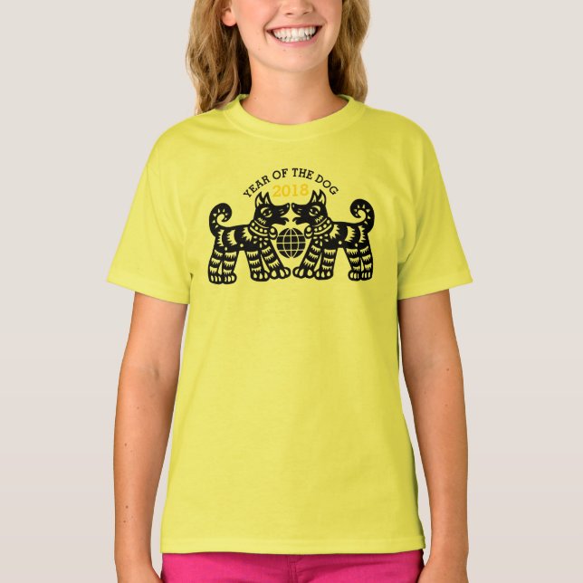 Chinese Papercut Earth Dog Year 2018 Y Girl tee (Front)