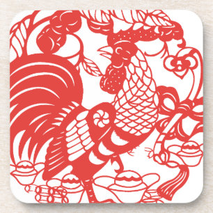 Chinese Papercut Rooster Year 2017 coaster 1