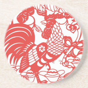 Chinese Papercut Rooster Year 2017 cosater 2 Coaster