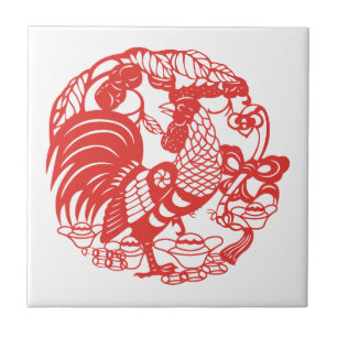 Chinese Papercut Rooster Year 2017 tile