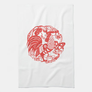 Chinese Papercut Rooster Year 2017 Towel7 Tea Towel