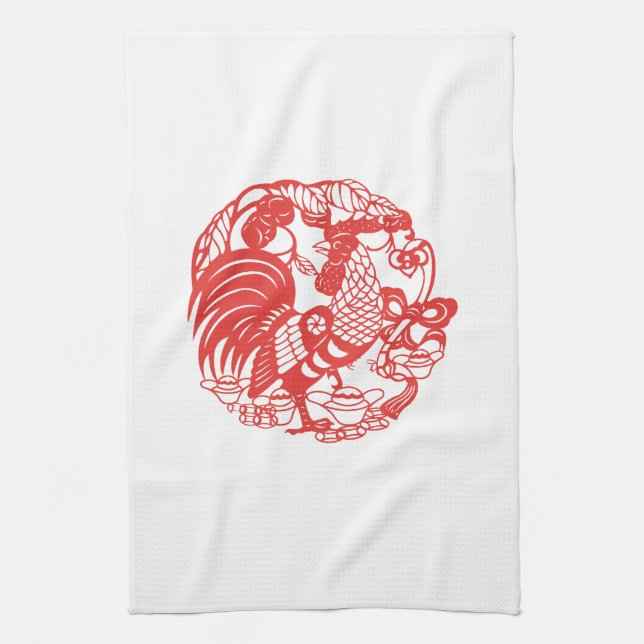 Chinese Papercut Rooster Year 2017 Towel7 Tea Towel (Vertical)