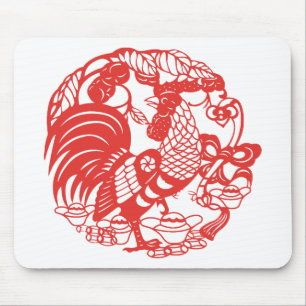 Chinese Papercut Rooster Year Zodiac Birthday MP Mouse Pad
