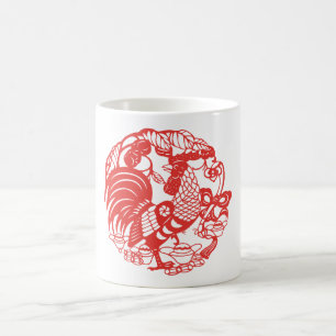 Chinese Papercut Rooster Year Zodiac Birthday Mug