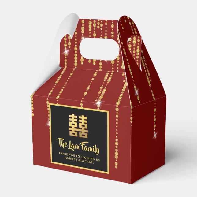 Chinese Party Personalised  中式婚礼礼盒喜欢个性化的红金现代优雅 Favour Box (Front Side)