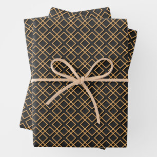 Chinese Pattern Black and Gold Wrapping Paper Sheet