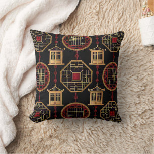 Chinese Pavilion Lattice Pattern Cushion