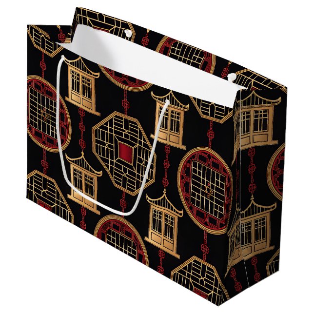 Chinese Pavilion Lattice Pattern Large Gift Bag (Front Angled)