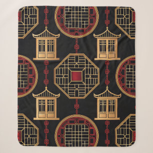 Chinese Pavilion Lattice Pattern Sherpa Blanket