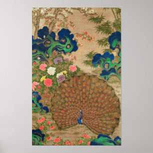 Chinese Peacock and Flowers (17th Century) Poster
