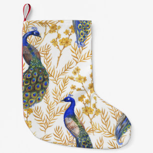 Chinese peacocks, golden sakura, watercolor. small christmas stocking
