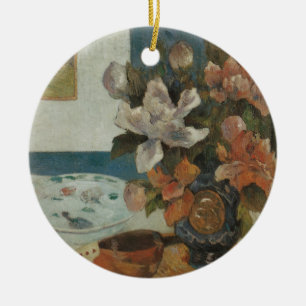 Chinese Peonies and Mandolin by Paul Gauguin Ceramic Tree Decoration