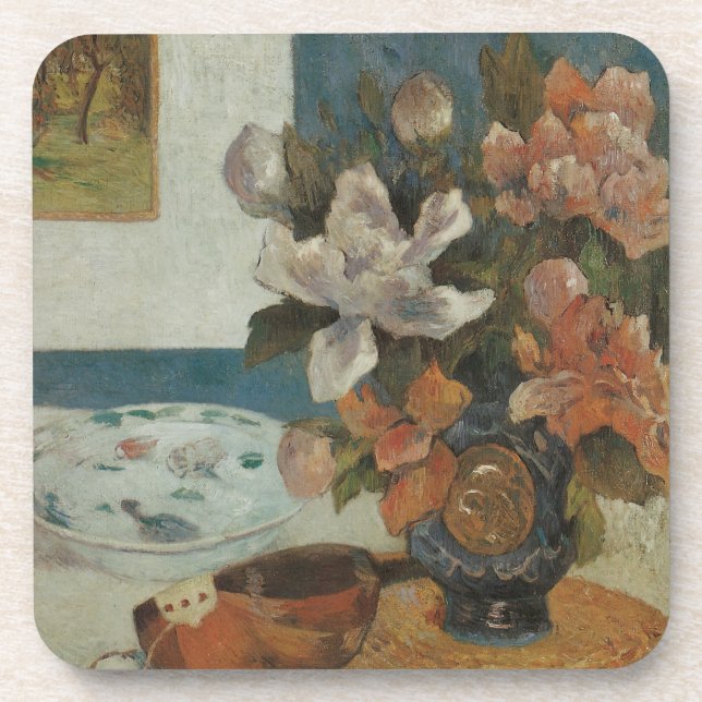 Chinese Peonies and Mandolin by Paul Gauguin Coaster (Front)