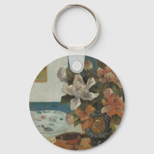 Chinese Peonies and Mandolin by Paul Gauguin Key Ring