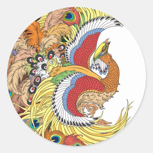 Chinese phoenix feng huang classic round sticker (Front)