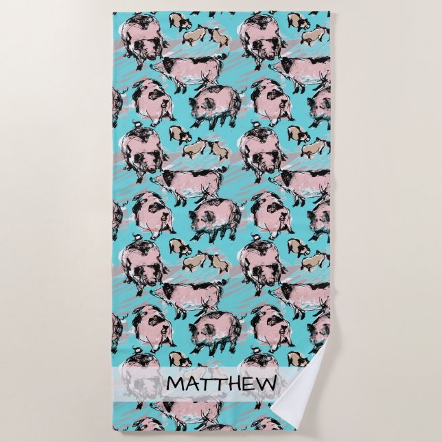 Chinese Pig Year 2019 Original drawing B BeachT Beach Towel (Front)