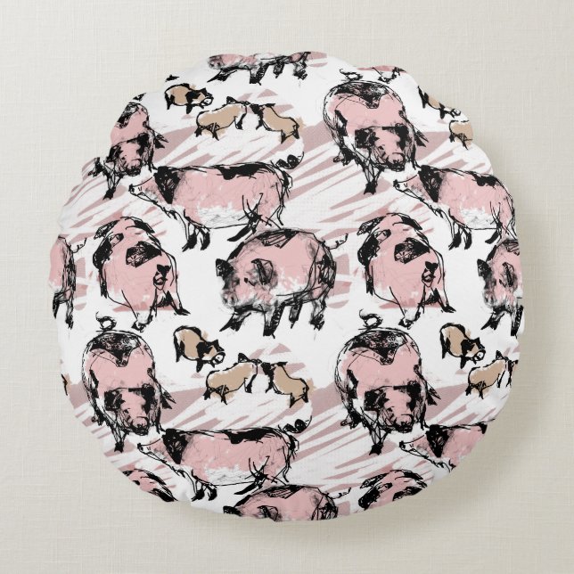 Chinese Pig Year 2019 Original drawing Round P Round Cushion (Front)