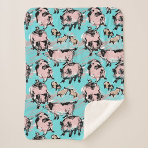 Chinese Pig Year Baby Original drawing Blue Sherpa Blanket