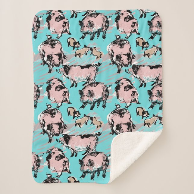 Chinese Pig Year Baby Original drawing Blue Sherpa Sherpa Blanket (Front)