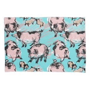Chinese Pig Year Zodiac Original Drawing Blue PCa Pillowcase