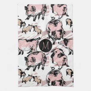 Chinese Pig Year Zodiac Original Monogram Kitchen Tea Towel