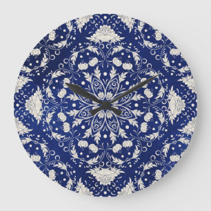 Chinese Porcelain: Blue Watercolor Floral Large Clock