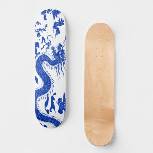 Chinese Porcelain Dragon Skate Deck, Blue & White Skateboard