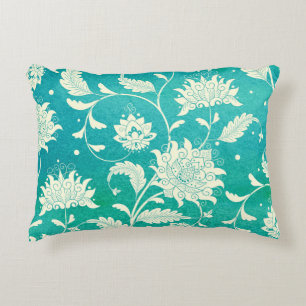 Chinese Porcelain Floral Watercolor Decorative Cushion