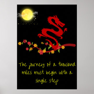 Chinese Proverb Poster - Dragon, Moonlight, flower