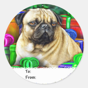 Chinese Pug Christmas Open Gifts NOW Gift Tags