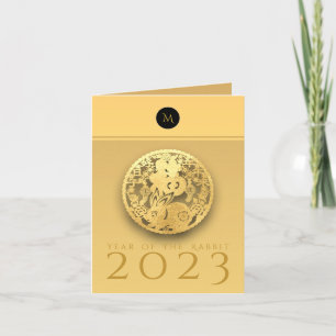 Chinese Rabbit Year 2023 Elegant Monogram VGC Holiday Card
