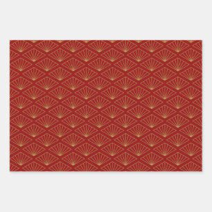 Chinese Rabbit Year Red Gold Golden Zodiac Asian  Wrapping Paper Sheet