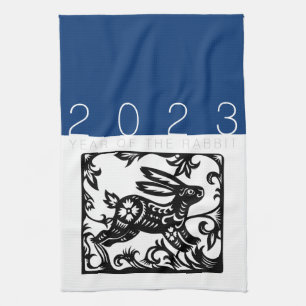Chinese Rabbit Year Zodiac paper-cut KT2 Kitchen T Tea Towel